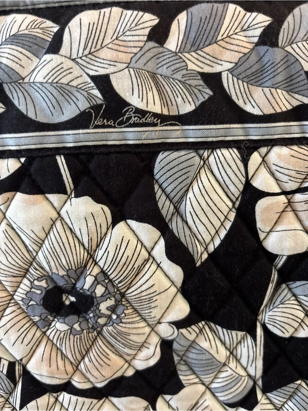Quilted Floral Computer Tote Bag in Black and White